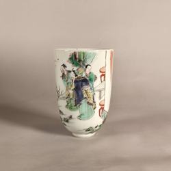 Famille verte 'U' shape beaker Kangxi(1662-1722) painted in famille verte enamels depicts a famous East Asian allegorical tale known as The Vinegar Tasters (Sān suān tú)
