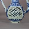 AA15 A pair of blue and white double-walled reticulated ewers