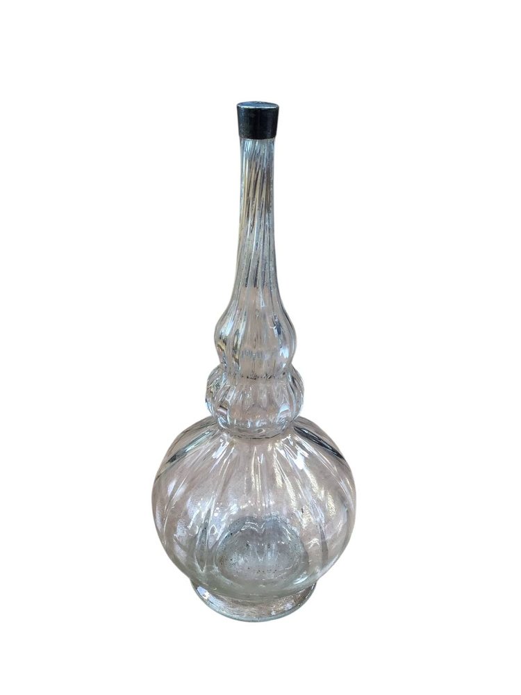 AA30 Rare 18th or early 19th century glass rosewater sprinkler of a double gourd form with  metal capped spout.