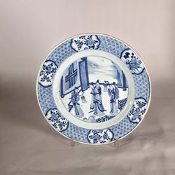 Chinese blue and white charger Imperial consort Lady Yang getting drunk.