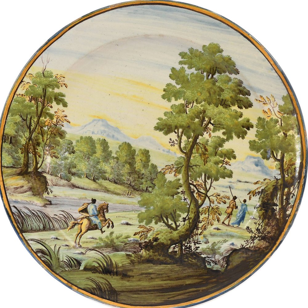 Temp1 A CASTELLI MAIOLICA CIRCULAR PLAQUE MID-18TH CENTURY