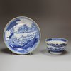 F358 Very rare Chinese export blue and white teabowl and saucer