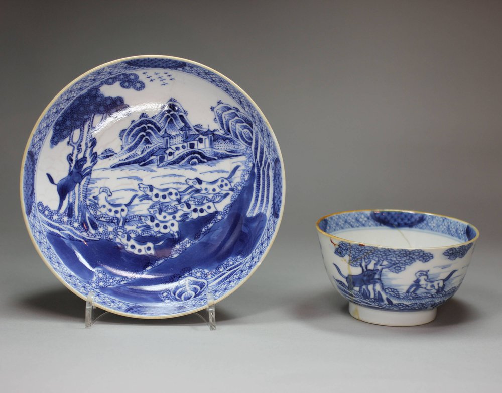 F360 Very rare Chinese export blue and white teabowl and saucer