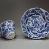 F945 Blue and white moulded teabowl and saucer