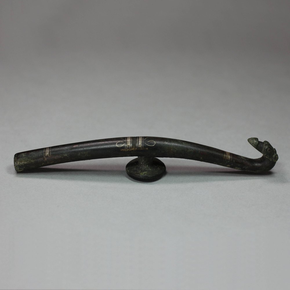 J131 Silver inlaid bronze belt hook, Daigou