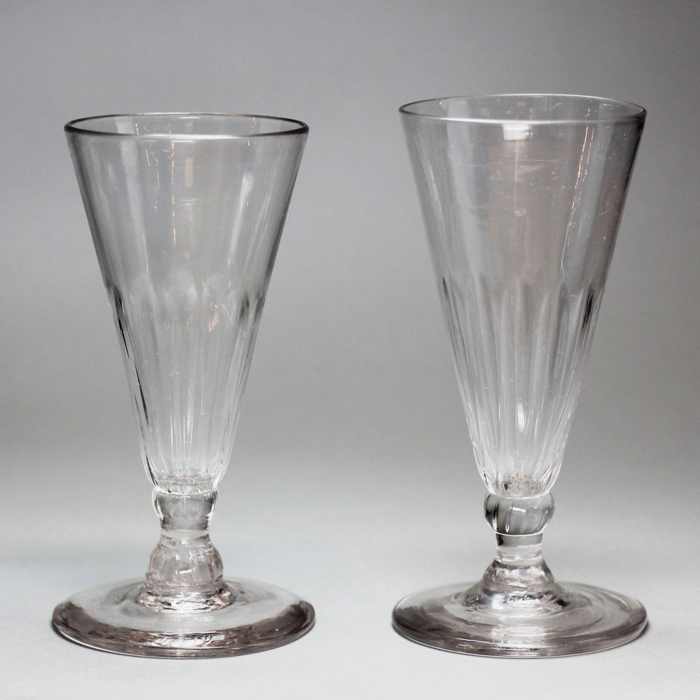 J148 Two fluted drinking glasses, 18th century, height: 12.5 cm