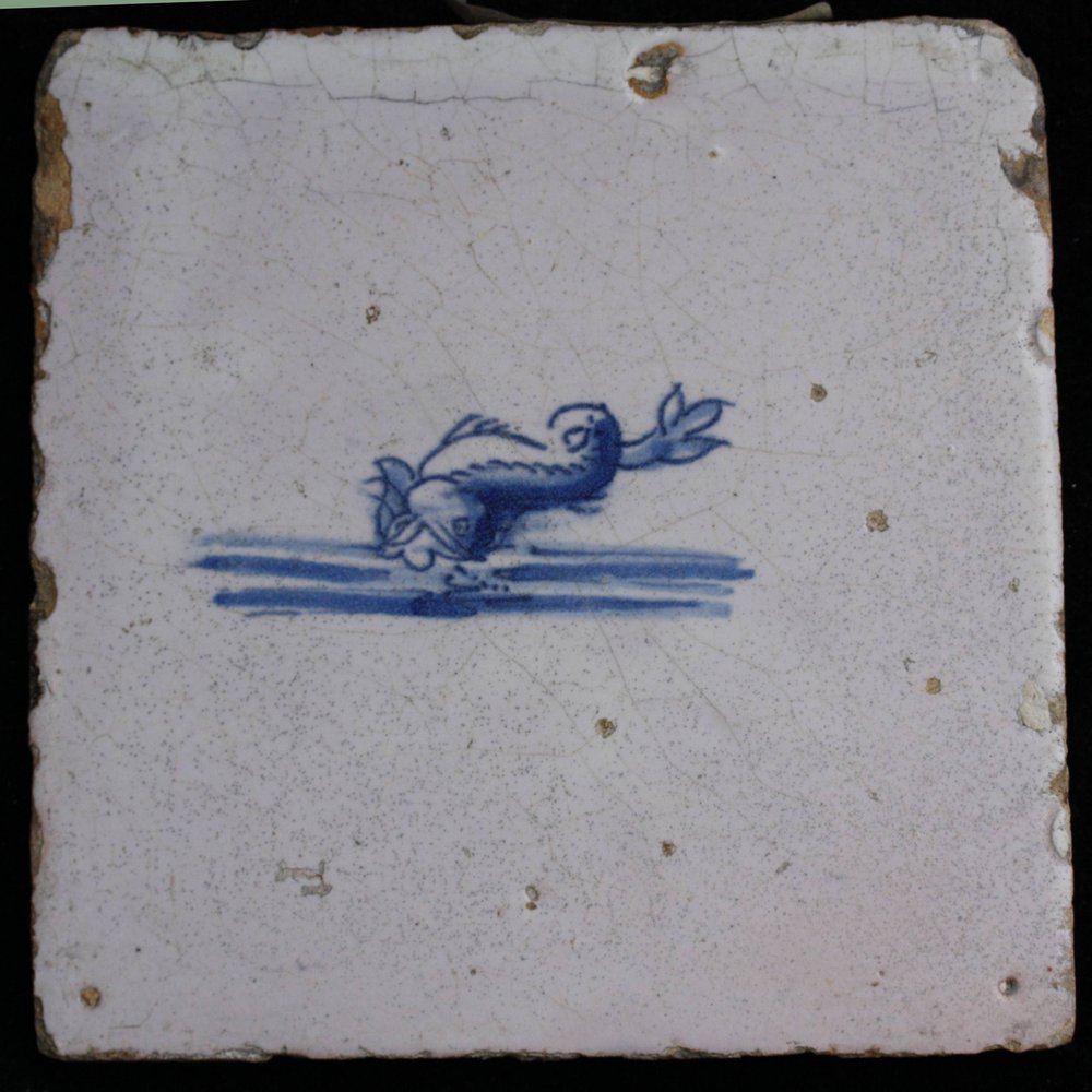 J55 Dutch Delft blue and white tile, 17th century