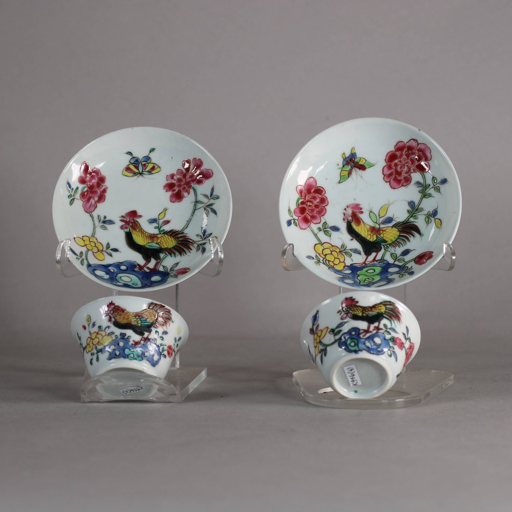 K956 Pair of famille rose cups and saucers, Qianlong (1736-95)