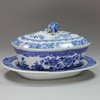 L170 Small blue and white butter tub and cover and stand