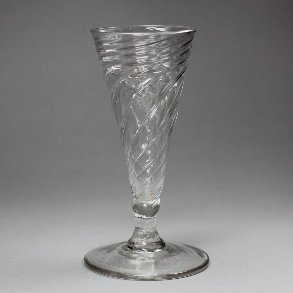 L747 English wine glass with wrythen bowl, c.1760