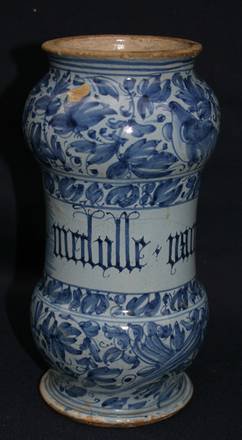 L828 Late 17th century Italian double baluster blue and white leaf-decorated