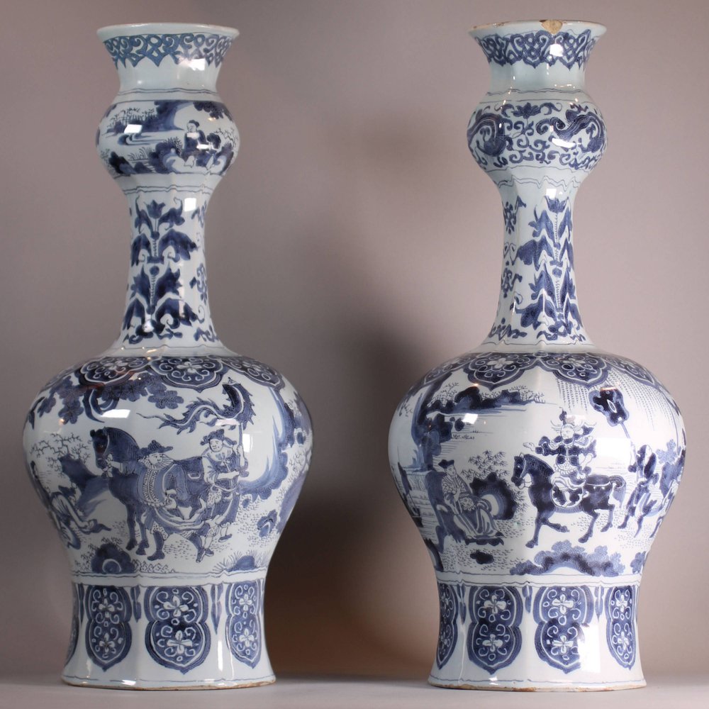 MW231 Pair of Dutch Delft blue and white garlic-necked vases