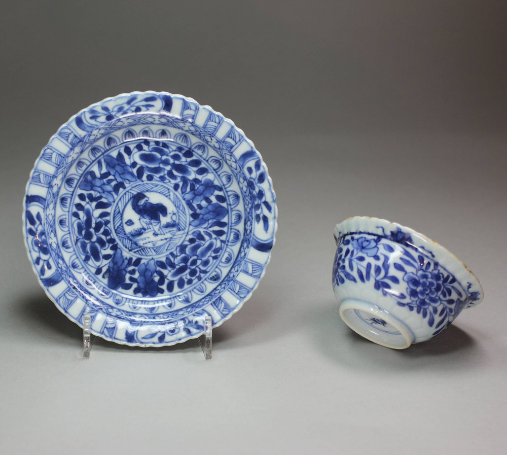 N532 Blue and white teabowl and saucer, Kangxi (1662-1722)