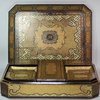 P113 Black lacquer octagonal games box and mother of pearl counters