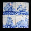 P17 Blue and white tile with a shipping scene