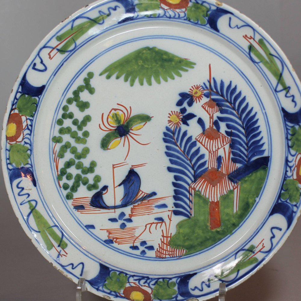 Q11 Dutch Delft polychrome pancake plate, circa 1769