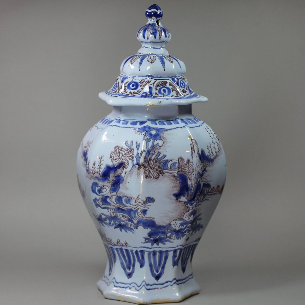 Q946 French faience blue and manganese jar and cover, Nevers