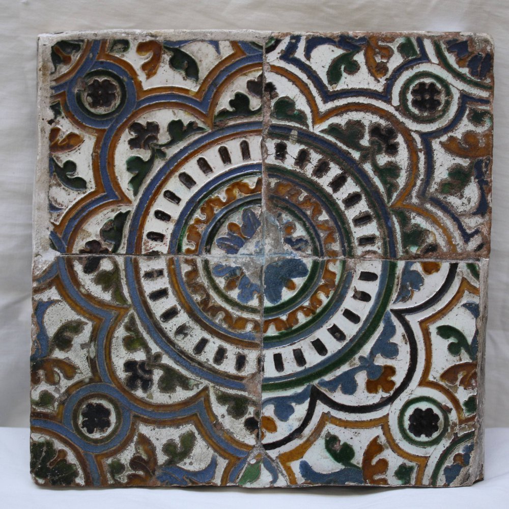 Q964 Set of four Spanish polychrome tiles, 16th century
