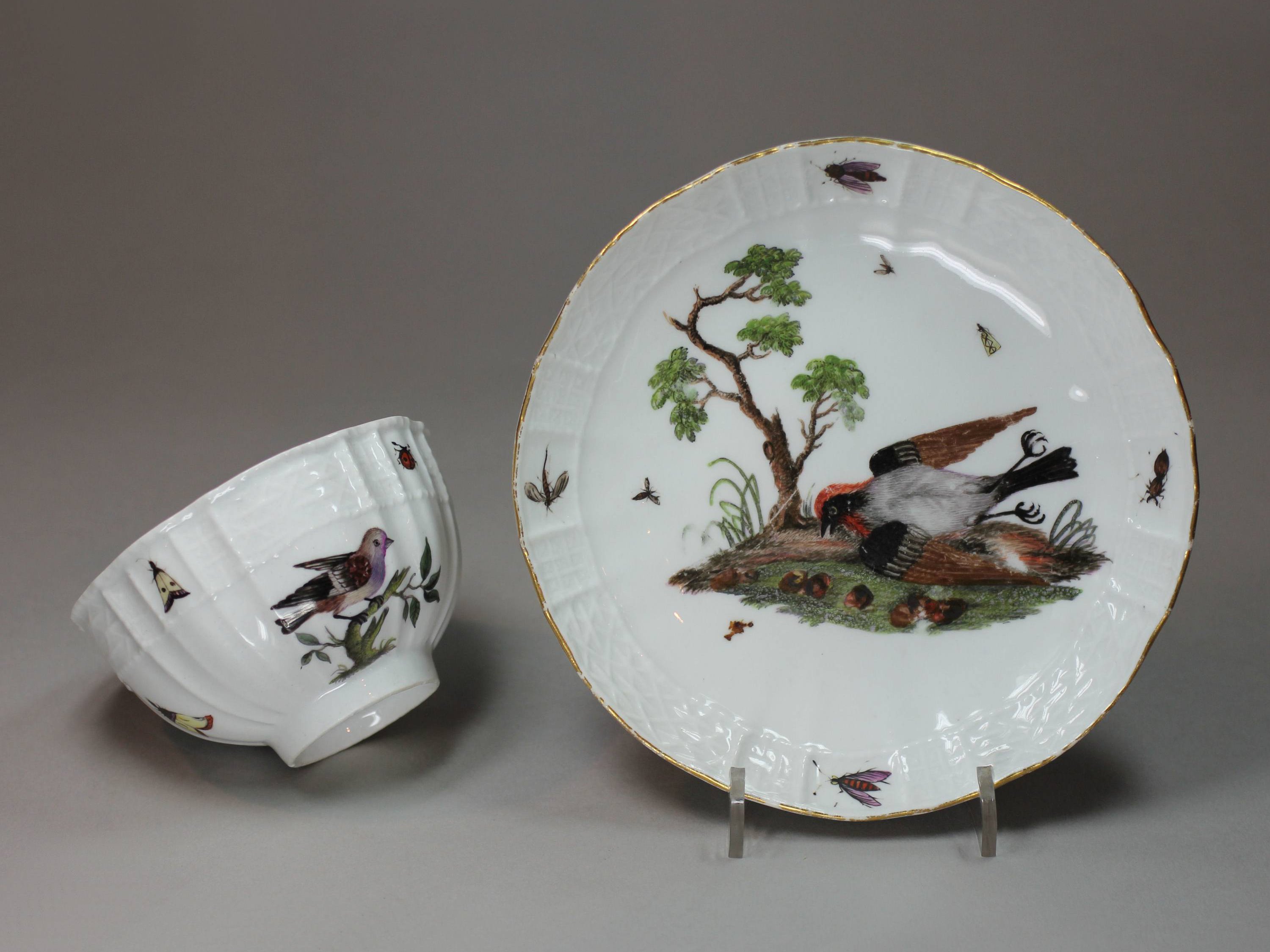 Meissen Ornithological Teabowl and Saucer, Circa 1760-70