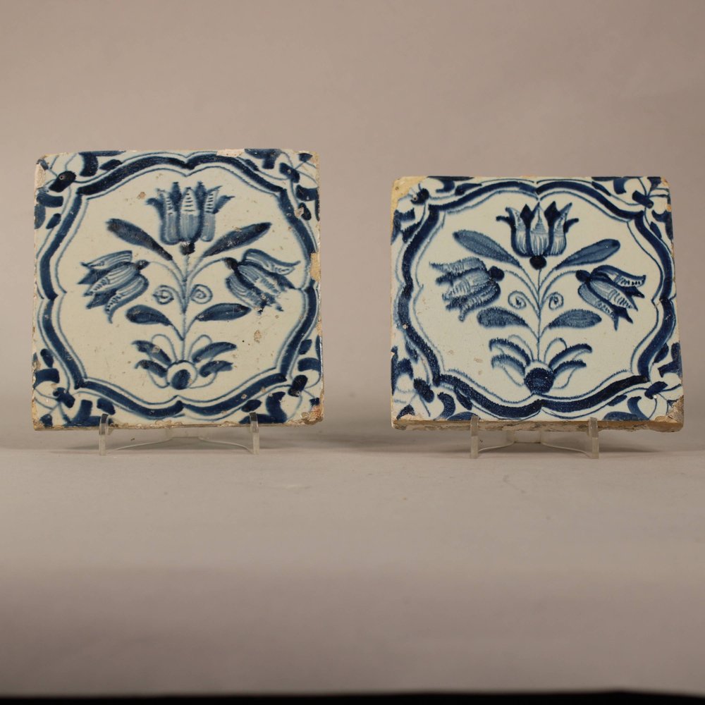 R648NNN Pair of 17th century Dutch tiles decorated tulips