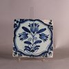 R650 Dutch Delft blue and white 'drie tulip' tile, circa 1640
