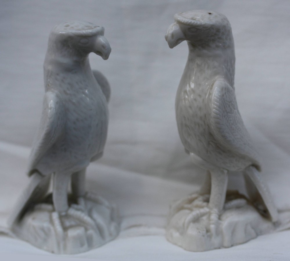 R729 Pair of Chinese blanc-de-chine models of falcons