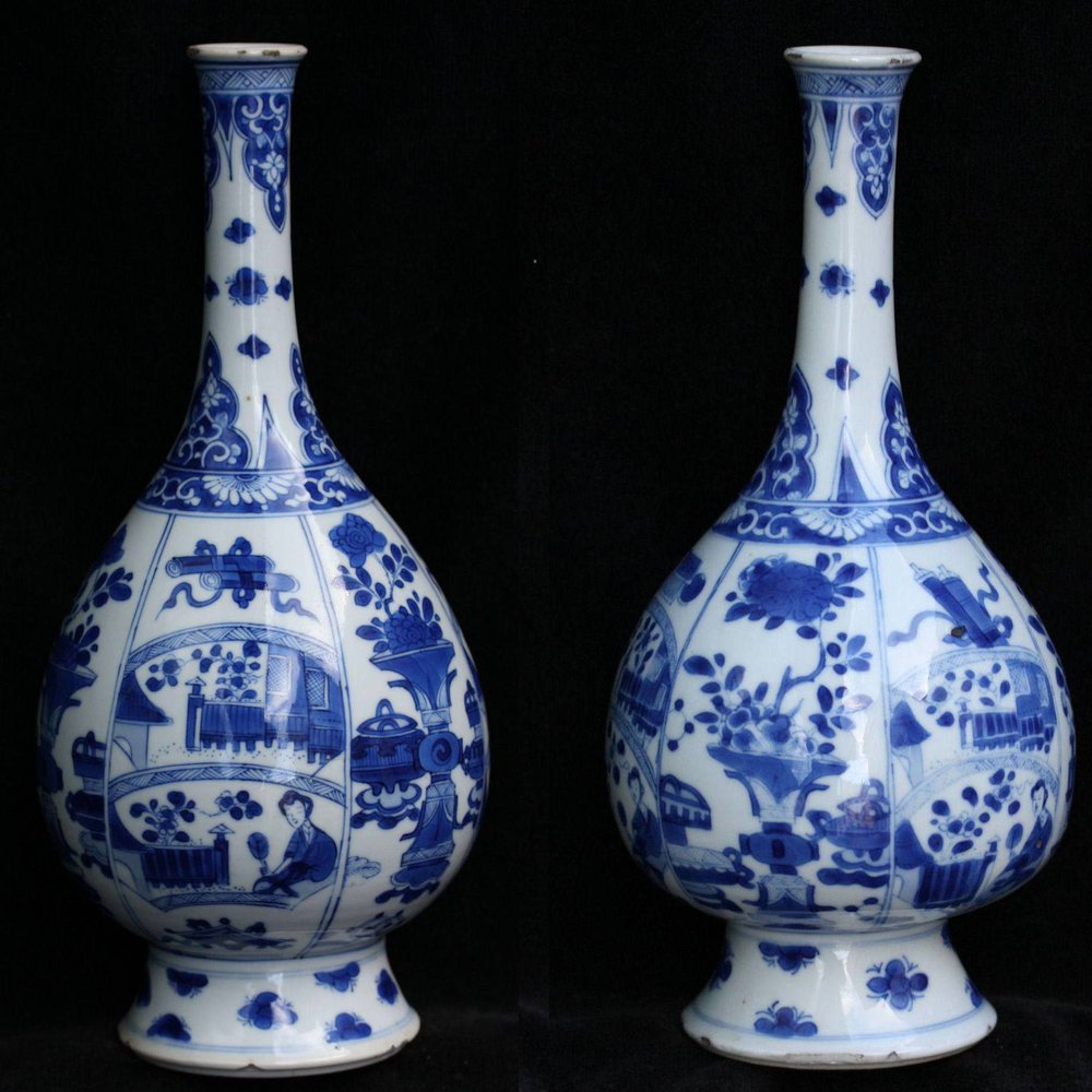 TL108 Pair of Chinese blue and white bottle vases