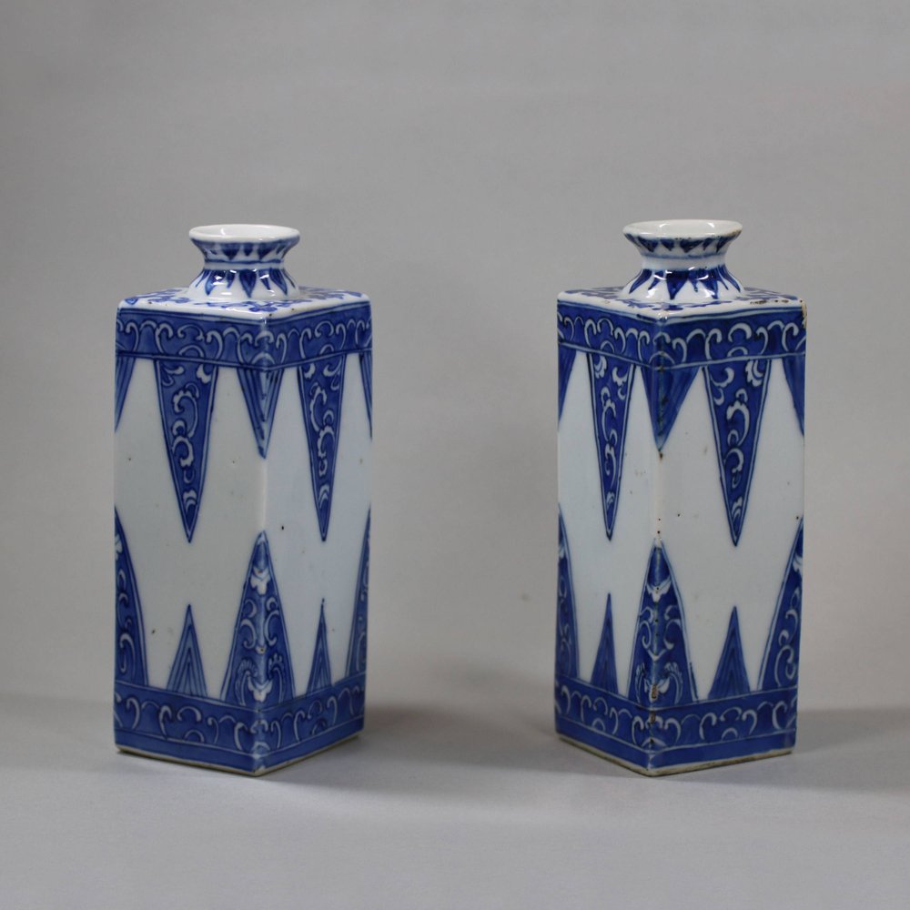 U399 Pair of Chinese blue and white square-section vases