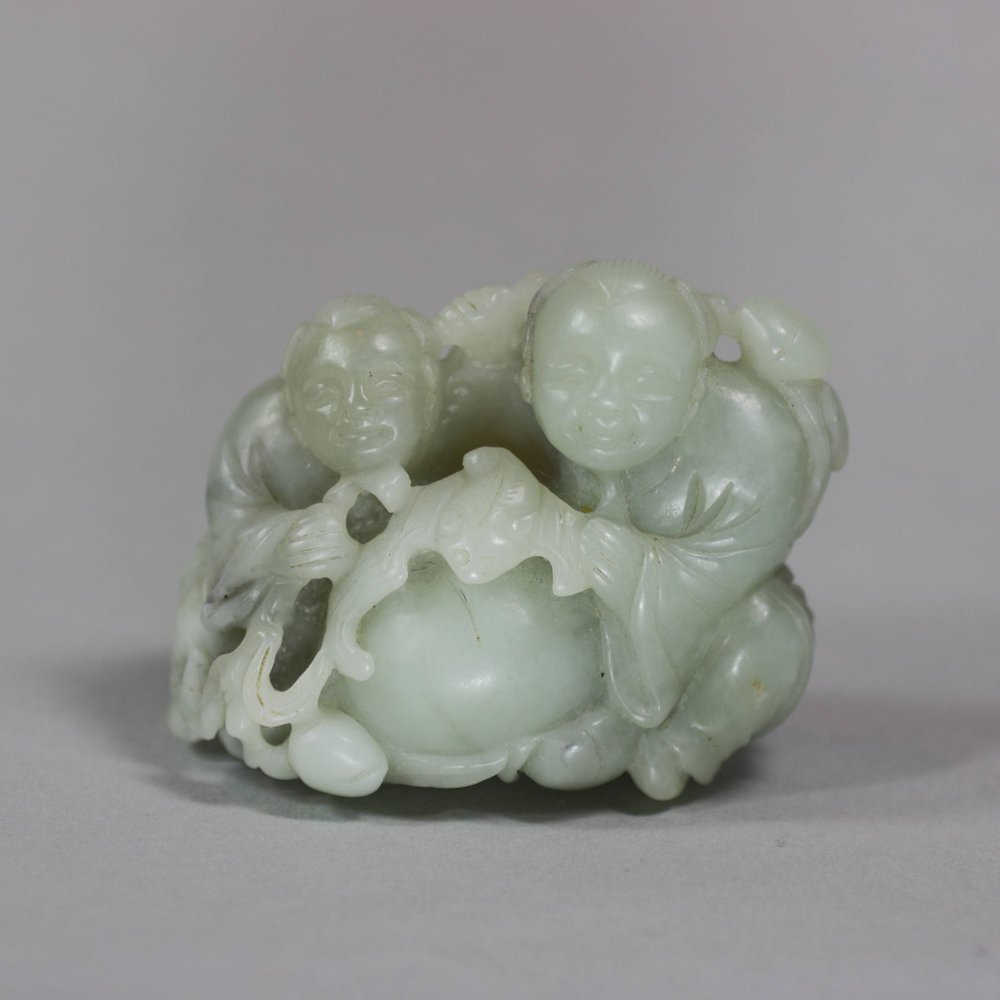 U659 Celadon jade group of the Hehe Erxian, Qing dynasty
