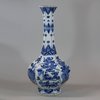 U672 Blue and white facetted hexagonal bottle vase