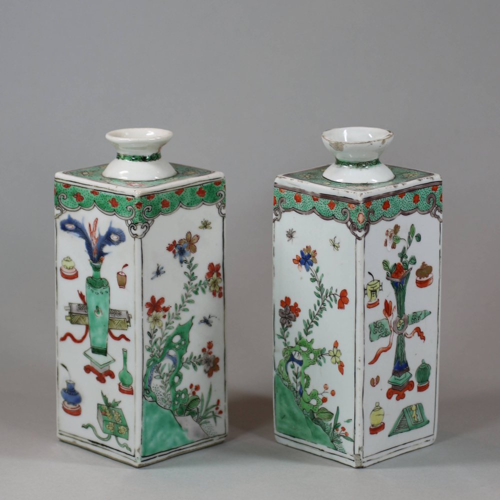 U824 Pair of famille verte caddies, Kangxi (1662-1722)