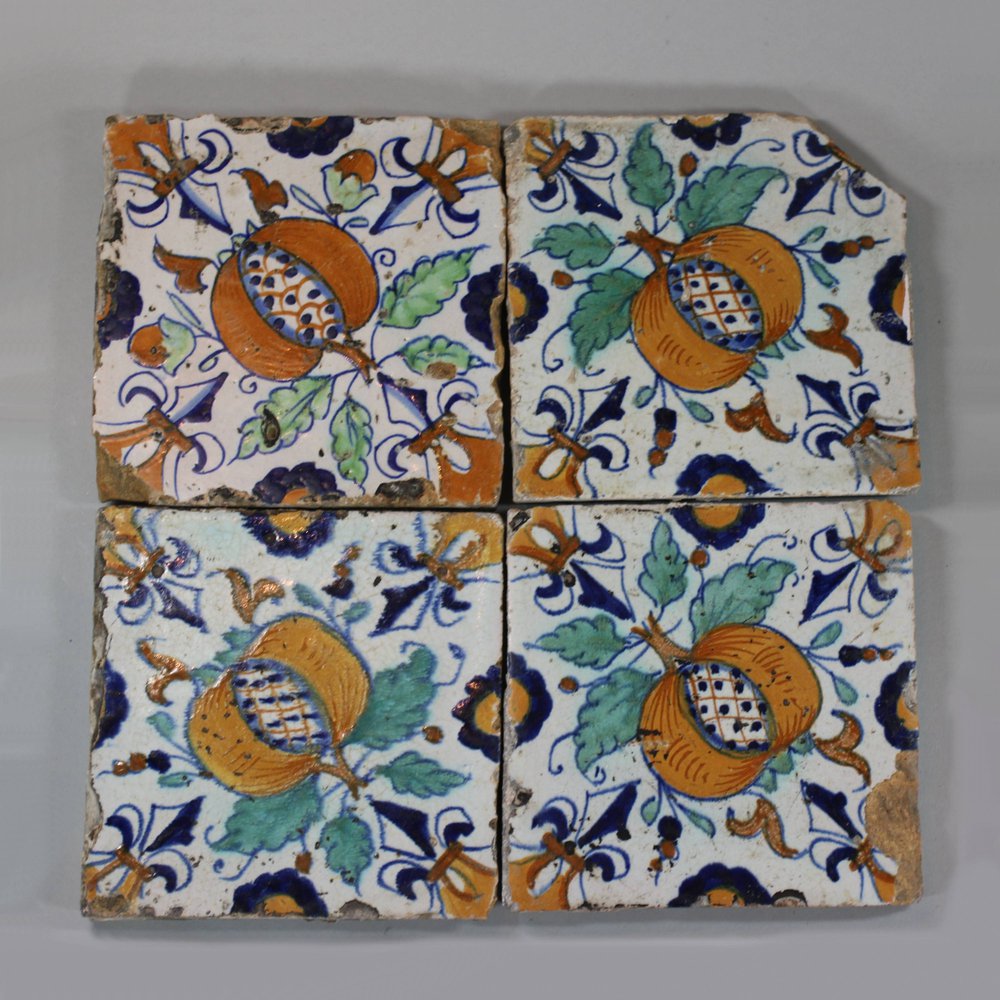 U830 Set of four Dutch Delft polychrome tiles, circa 1600-1630