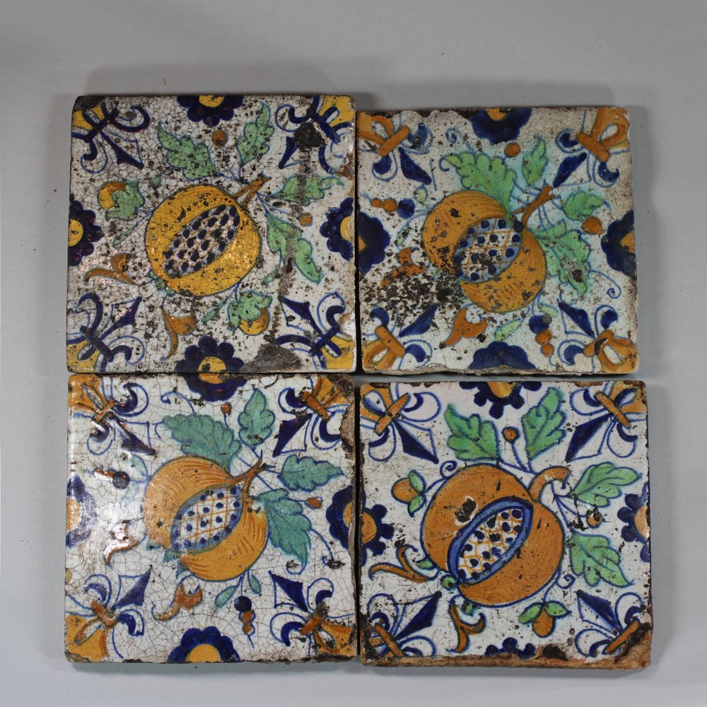U831 Set of four Dutch Delft polychrome tiles, circa 1600-1630