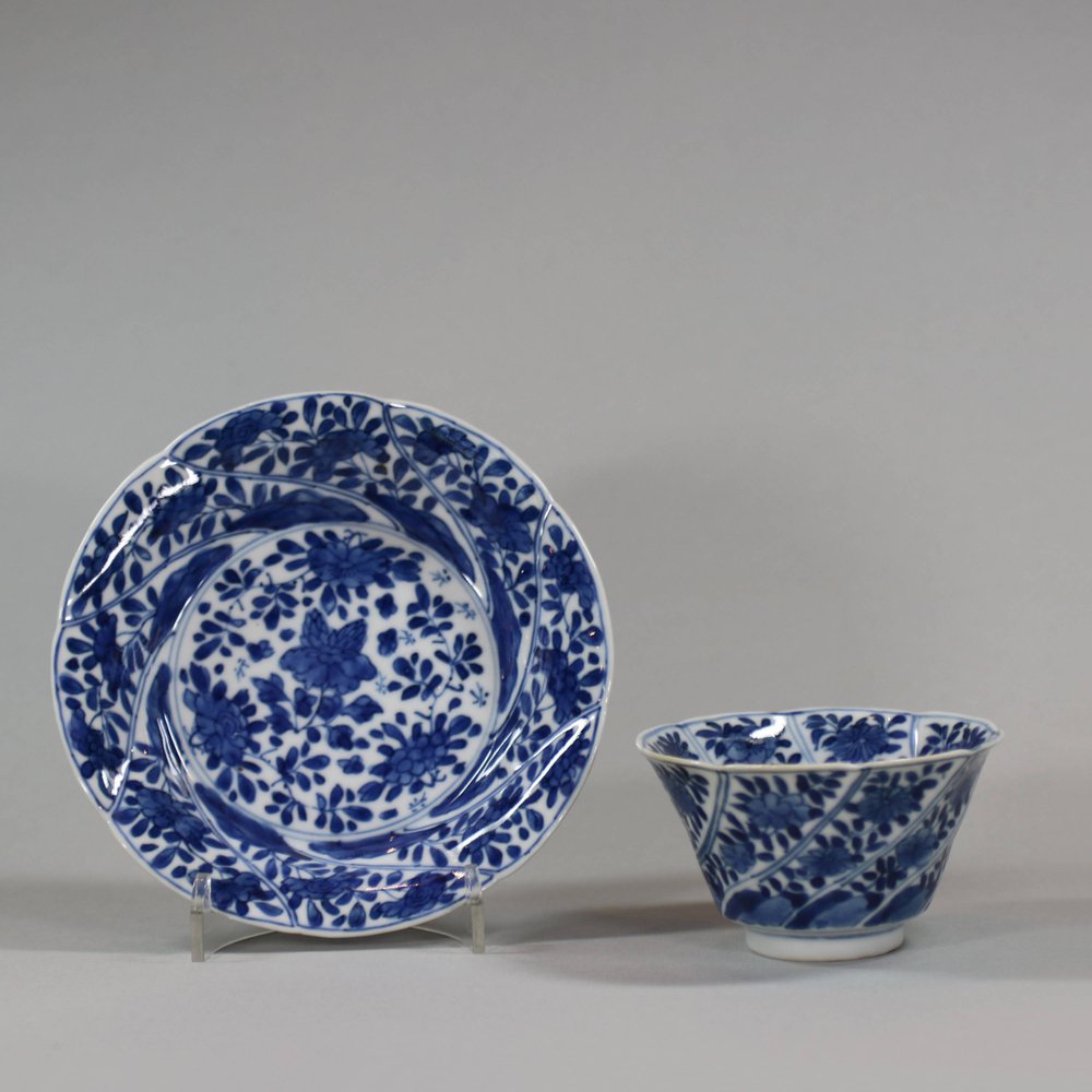 U866 Blue and white moulded teabowl and saucer