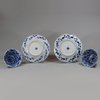 U867 Pair of Chinese blue and white moulded teabowls and saucers