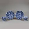 U868 Pair of Chinese blue and white moulded teabowls and saucers