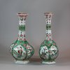 U933 Pair of famille verte facetted bottle vases