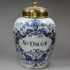 V292 Dutch Delft blue and white tobacco jar, 18th century