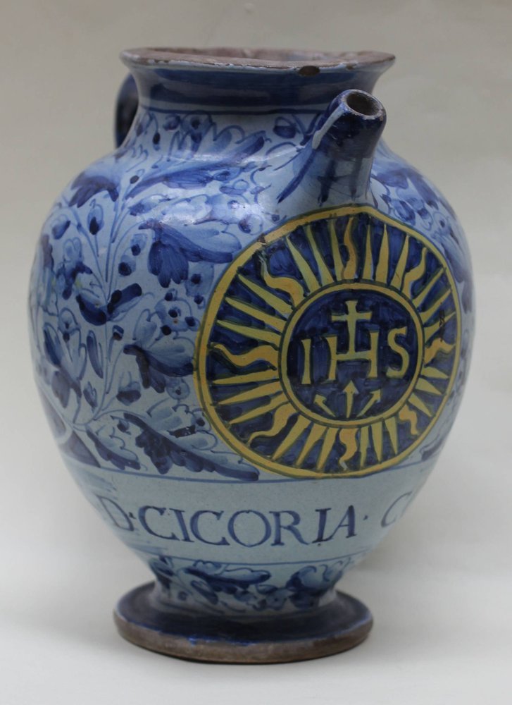 V447 Italian maiolica wet drug jar, probably Rome, circa 1700
