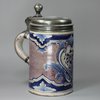 V752 German faience tankard with pewter cover, 18th century