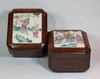 V886 Pair of famille rose  mounted hardwood boxes and covers