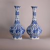 W159 Pair of Chinese blue and white facetted hexagonal vases
