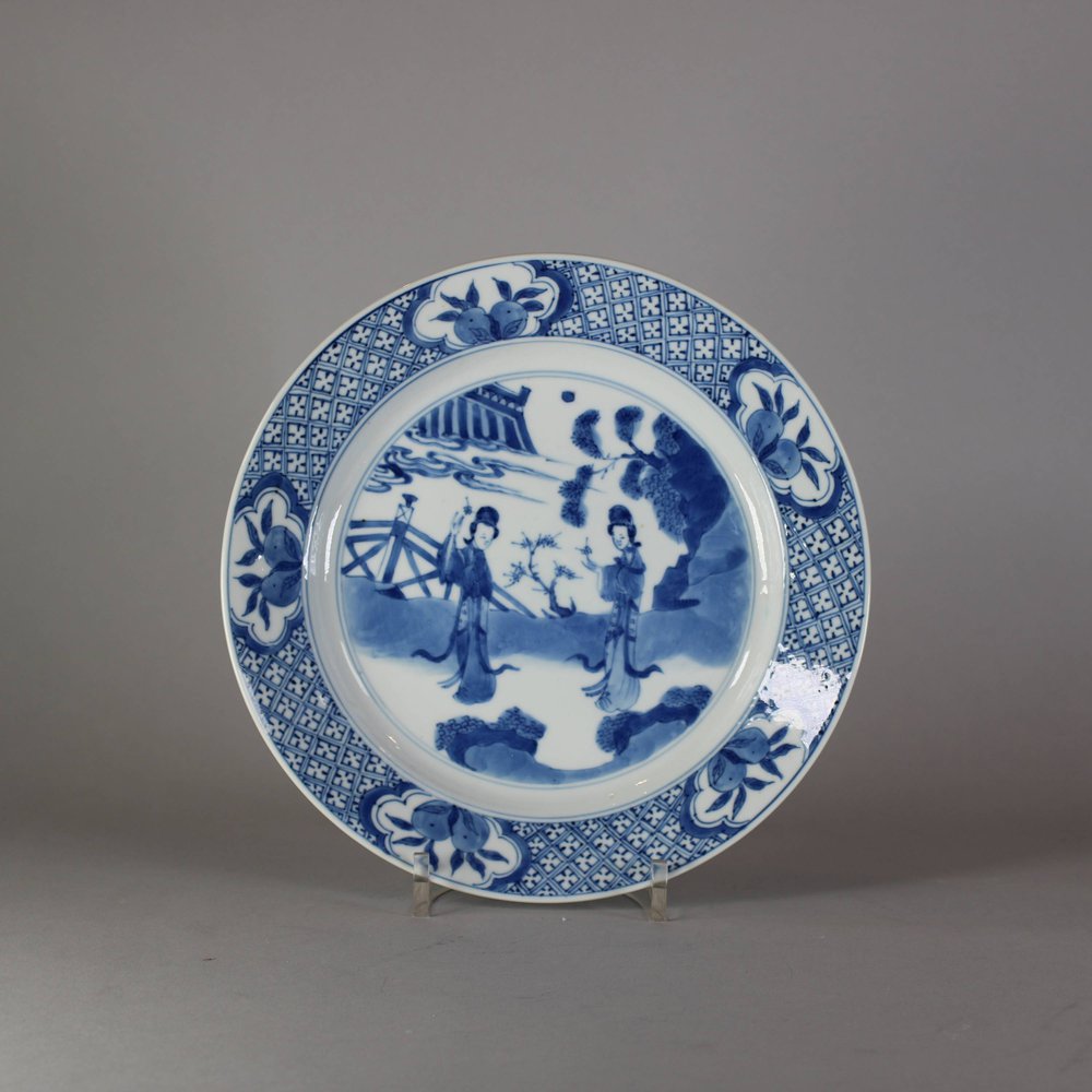 W253 Blue and white long Eliza plate, Kangxi (1662-1722)