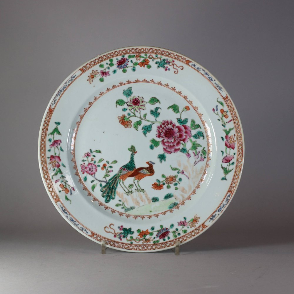 W273 A famille rose 'double peacock' dish, Qianlong(1736-1795)