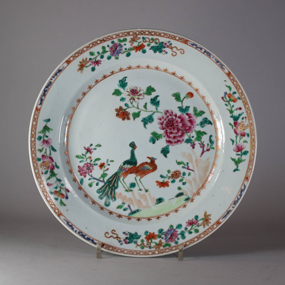 W275 A famille rose 'Double peacock' dish, Qianlong(1736-1795)