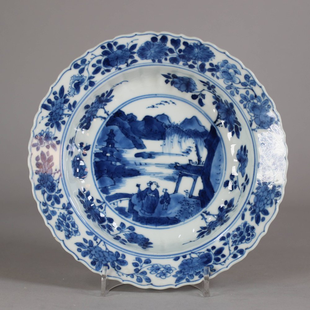 W317 Small Chinese moulded blue and white deep dish