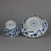 W319 Blue and white moulded teabowl and saucer