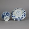 W324 Blue and white moulded teabowl and saucer