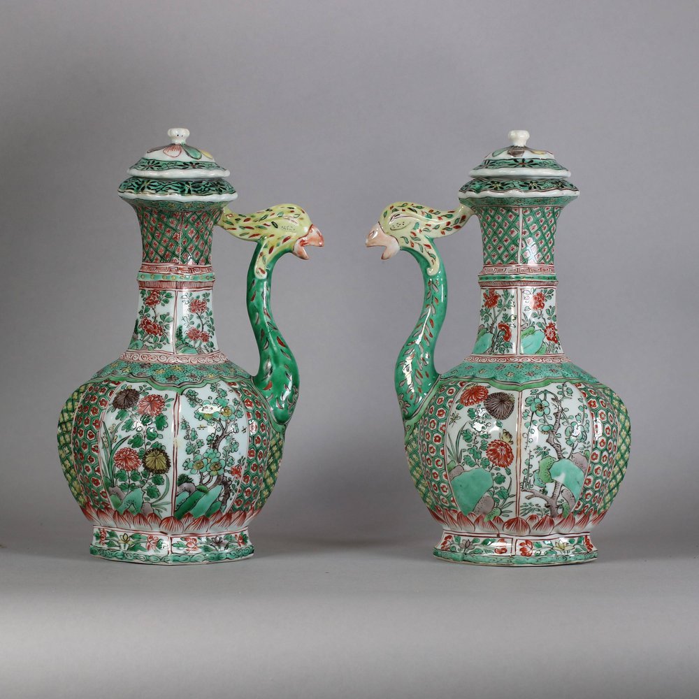 W332 Pair of famille verte phoenix kendi, Kangxi (1662-1722)