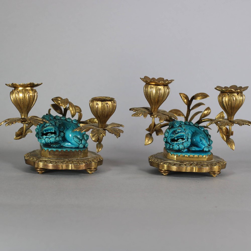 W339 Pair of gilt metal Chinese candlesticks, 19th century